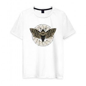Мужская футболка хлопок с принтом Бабочка в Петрозаводске, 100% хлопок | прямой крой, круглый вырез горловины, длина до линии бедер, слегка спущенное плечо. | бабочка | бражник | череп