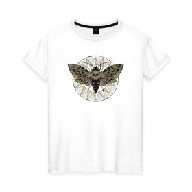 Женская футболка хлопок с принтом Бабочка в Петрозаводске, 100% хлопок | прямой крой, круглый вырез горловины, длина до линии бедер, слегка спущенное плечо | бабочка | бражник | череп
