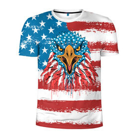 Мужская футболка 3D спортивная с принтом American Eagle в Петрозаводске, 100% полиэстер с улучшенными характеристиками | приталенный силуэт, круглая горловина, широкие плечи, сужается к линии бедра | Тематика изображения на принте: america | amerika | bird | eagle | flag | usa | америка | американский | орел | птица | соединенные | сша | флаг | штаты