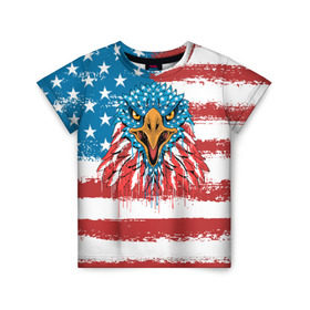 Детская футболка 3D с принтом American Eagle в Петрозаводске, 100% гипоаллергенный полиэфир | прямой крой, круглый вырез горловины, длина до линии бедер, чуть спущенное плечо, ткань немного тянется | Тематика изображения на принте: america | amerika | bird | eagle | flag | usa | америка | американский | орел | птица | соединенные | сша | флаг | штаты