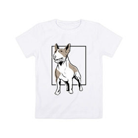 Детская футболка хлопок с принтом Бультерьер в Петрозаводске, 100% хлопок | круглый вырез горловины, полуприлегающий силуэт, длина до линии бедер | bull | bull terrier | dog | terrier | бультерьер | собака | собаки