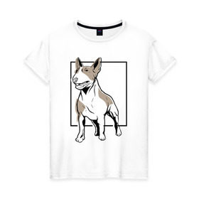 Женская футболка хлопок с принтом Бультерьер в Петрозаводске, 100% хлопок | прямой крой, круглый вырез горловины, длина до линии бедер, слегка спущенное плечо | bull | bull terrier | dog | terrier | бультерьер | собака | собаки