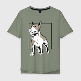Мужская футболка хлопок Oversize с принтом Бультерьер в Петрозаводске, 100% хлопок | свободный крой, круглый ворот, “спинка” длиннее передней части | bull | bull terrier | dog | terrier | бультерьер | собака | собаки