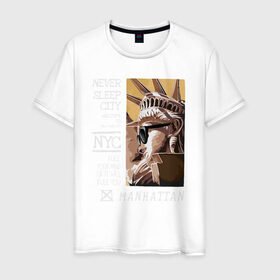 Мужская футболка хлопок с принтом New York Never Sleep city в Петрозаводске, 100% хлопок | прямой крой, круглый вырез горловины, длина до линии бедер, слегка спущенное плечо. | city | never sleep | new york | usa | минимализм | нью йорк | ньюйорк | очки | сша