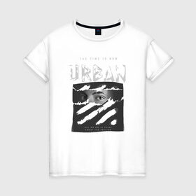 Женская футболка хлопок с принтом Black Urban Style в Петрозаводске, 100% хлопок | прямой крой, круглый вырез горловины, длина до линии бедер, слегка спущенное плечо | black | urban | буквы | взгляд | глаза | лицо | минимализм | полосы | рваная | стиль | урбан | урбанистический