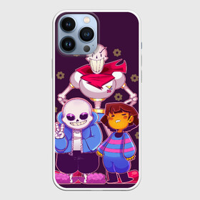 Чехол для iPhone 13 Pro Max с принтом Персонажи Undertale в Петрозаводске,  |  | Тематика изображения на принте: battle | chara | comics | frisk | sans | simulator | undertale | undertale 2 | андертейл | игра | комикс | папирус | санс | симулятор | скелет | сэнс | ундертэйл | фриск | чары