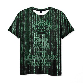 Мужская футболка 3D с принтом THE MATRIX HAS YOU в Петрозаводске, 100% полиэфир | прямой крой, круглый вырез горловины, длина до линии бедер | matrix | андерсон | киану | код | компьютер. монитор. пк | матрица | послание | ривз | сообщение | томас