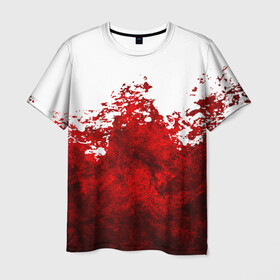 Мужская футболка 3D с принтом Кровавые брызги в Петрозаводске, 100% полиэфир | прямой крой, круглый вырез горловины, длина до линии бедер | blood | bloody | horror | texture | абстракция | брызги | в крови | краска | красная краска | кровавая | кровь | текстура | ужас