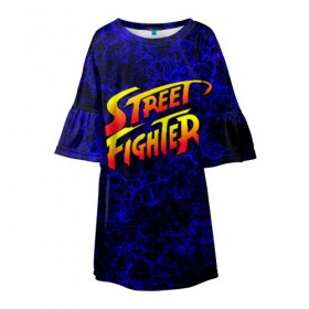 Детское платье 3D с принтом Street fighter в Петрозаводске, 100% полиэстер | прямой силуэт, чуть расширенный к низу. Круглая горловина, на рукавах — воланы | capcom | fighter | fighting | street | боец | суторито фаита | уличный | файтинг