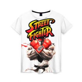 Женская футболка 3D с принтом Street fighter в Петрозаводске, 100% полиэфир ( синтетическое хлопкоподобное полотно) | прямой крой, круглый вырез горловины, длина до линии бедер | capcom | fighter | fighting | street | боец | суторито фаита | уличный | файтинг