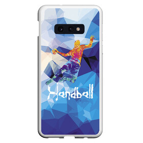 Чехол для Samsung S10E с принтом Handball в Петрозаводске, Силикон | Область печати: задняя сторона чехла, без боковых панелей | attack | ball | game | handball | jump | player | sport | sportsman | атака | игра | мяч | прыжок | спорт | спортмен