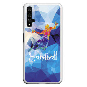 Чехол для Honor 20 с принтом Handball в Петрозаводске, Силикон | Область печати: задняя сторона чехла, без боковых панелей | attack | ball | game | handball | jump | player | sport | sportsman | атака | игра | мяч | прыжок | спорт | спортмен