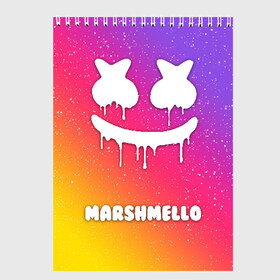 Скетчбук с принтом MARSHMELLO RAINBOW SPACE в Петрозаводске, 100% бумага
 | 48 листов, плотность листов — 100 г/м2, плотность картонной обложки — 250 г/м2. Листы скреплены сверху удобной пружинной спиралью | america | dj | marshmello | usa | америка | маршмелло