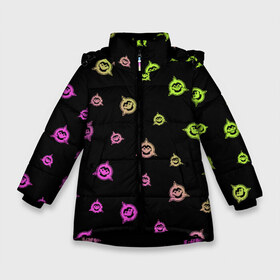 Зимняя куртка для девочек 3D с принтом BATTLETOADS 2019 в Петрозаводске, ткань верха — 100% полиэстер; подклад — 100% полиэстер, утеплитель — 100% полиэстер. | длина ниже бедра, удлиненная спинка, воротник стойка и отстегивающийся капюшон. Есть боковые карманы с листочкой на кнопках, утяжки по низу изделия и внутренний карман на молнии. 

Предусмотрены светоотражающий принт на спинке, радужный светоотражающий элемент на пуллере молнии и на резинке для утяжки. | battle | battletoads | double | dragon | game | games | logo | nintendo | rare | retro | symbol | toads | батл | батлтодс | баттл | баттлтоадс | игра | игры | лого | логотип | нинтендо | ретро | символ | тоадс | тодс
