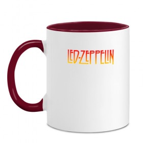 Кружка двухцветная с принтом Led Zeppelin в Петрозаводске, керамика | объем — 330 мл, диаметр — 80 мм. Цветная ручка и кайма сверху, в некоторых цветах — вся внутренняя часть | led zeppelin | лед зеппелин