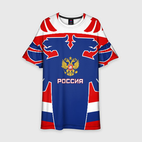 Детское платье 3D с принтом Русский хоккей в Петрозаводске, 100% полиэстер | прямой силуэт, чуть расширенный к низу. Круглая горловина, на рукавах — воланы | ворота | вратарь | игра | игрок | клюшка | россия | спорт | форма | хоккей | чемпион | шайба