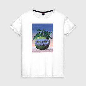 Женская футболка хлопок с принтом Рене Магритт в Петрозаводске, 100% хлопок | прямой крой, круглый вырез горловины, длина до линии бедер, слегка спущенное плечо | живопись | искусство | картина | художники | шедевры