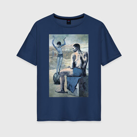 Женская футболка хлопок Oversize с принтом Девочка на шаре в Петрозаводске, 100% хлопок | свободный крой, круглый ворот, спущенный рукав, длина до линии бедер
 | живопись | искусство | картина | художники | шедевры