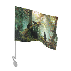 Флаг для автомобиля с принтом Утро в сосновом лесу в Петрозаводске, 100% полиэстер | Размер: 30*21 см | живопись | искусство | картина | художники | шедевры