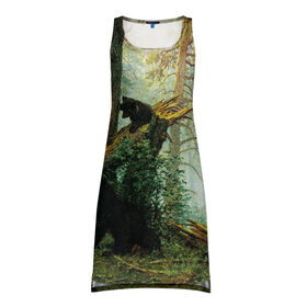 Платье-майка 3D с принтом Утро в сосновом лесу в Петрозаводске, 100% полиэстер | полуприлегающий силуэт, широкие бретели, круглый вырез горловины, удлиненный подол сзади. | живопись | искусство | картина | художники | шедевры