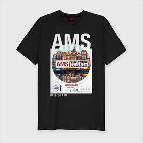 Мужская футболка премиум с принтом Asterdam в Петрозаводске, 92% хлопок, 8% лайкра | приталенный силуэт, круглый вырез ворота, длина до линии бедра, короткий рукав | amsterdam | travel | амстердам | город | города | мир | путешествия