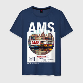 Мужская футболка хлопок с принтом Asterdam в Петрозаводске, 100% хлопок | прямой крой, круглый вырез горловины, длина до линии бедер, слегка спущенное плечо. | amsterdam | travel | амстердам | город | города | мир | путешествия
