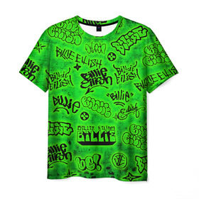 Мужская футболка 3D с принтом Billie Eilish Graffiti glow в Петрозаводске, 100% полиэфир | прямой крой, круглый вырез горловины, длина до линии бедер | billie | eilish | glow | graffiti | grunge | айлиш | билли | граффити | кислота | татуировки