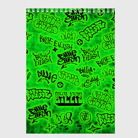 Скетчбук с принтом Billie Eilish Graffiti glow в Петрозаводске, 100% бумага
 | 48 листов, плотность листов — 100 г/м2, плотность картонной обложки — 250 г/м2. Листы скреплены сверху удобной пружинной спиралью | Тематика изображения на принте: billie | eilish | glow | graffiti | grunge | айлиш | билли | граффити | кислота | татуировки