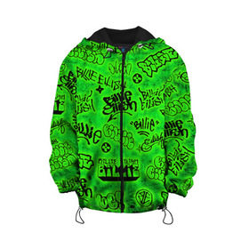 Детская куртка 3D с принтом Billie Eilish Graffiti glow в Петрозаводске, 100% полиэстер | застежка — молния, подол и капюшон оформлены резинкой с фиксаторами, по бокам — два кармана без застежек, один потайной карман на груди, плотность верхнего слоя — 90 г/м2; плотность флисового подклада — 260 г/м2 | billie | eilish | glow | graffiti | grunge | айлиш | билли | граффити | кислота | татуировки