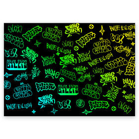 Поздравительная открытка с принтом Billie Eilish Graffiti gradien в Петрозаводске, 100% бумага | плотность бумаги 280 г/м2, матовая, на обратной стороне линовка и место для марки
 | billie | eilish | gradient | graffiti | айлиш | билли | градиент | граффити | татуировки