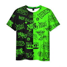 Мужская футболка 3D с принтом Billie Eilish Graffiti two col в Петрозаводске, 100% полиэфир | прямой крой, круглый вырез горловины, длина до линии бедер | billie | eilish | gradient | graffiti | айлиш | билли | граффити | татуировки