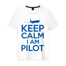 Мужская футболка хлопок с принтом KEEP CALM A AM PILOT (Boeing737) в Петрозаводске, 100% хлопок | прямой крой, круглый вырез горловины, длина до линии бедер, слегка спущенное плечо. | b737 | boeing | keep calm | pilot