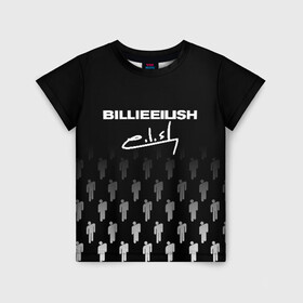 Детская футболка 3D с принтом BILLIE EILISH (автограф) в Петрозаводске, 100% гипоаллергенный полиэфир | прямой крой, круглый вырез горловины, длина до линии бедер, чуть спущенное плечо, ткань немного тянется | be | billie | billie eilish | билли | билли айлиш