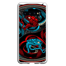 Чехол для Samsung Galaxy S10 с принтом Инь янь змеи в Петрозаводске, Силикон | Область печати: задняя сторона чехла, без боковых панелей | Тематика изображения на принте: abstract | snake | tribal | абстракция | змеи | змея | инь | трайбл | янь