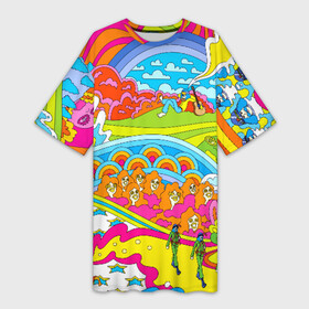 Платье-футболка 3D с принтом ХИППИ в Петрозаводске,  |  | abstract | abstraction | color | geometry | paitnt | psy | абстракция | геометрия | краски | неоновые | психоделика