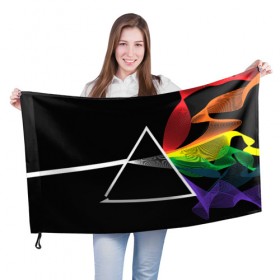 Флаг 3D с принтом PINK FLOYD в Петрозаводске, 100% полиэстер | плотность ткани — 95 г/м2, размер — 67 х 109 см. Принт наносится с одной стороны | music | pink floyd | the dark side of the moon | космос | луна | музыка | пинк флойд | призма | рок | треугольник | триангулярная призма