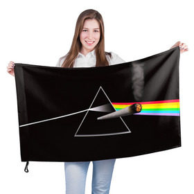 Флаг 3D с принтом PINK FLOYD в Петрозаводске, 100% полиэстер | плотность ткани — 95 г/м2, размер — 67 х 109 см. Принт наносится с одной стороны | music | pink floyd | the dark side of the moon | космос | луна | музыка | пинк флойд | призма | рок | треугольник | триангулярная призма