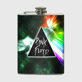 Фляга с принтом PINK FLOYD в Петрозаводске, металлический корпус | емкость 0,22 л, размер 125 х 94 мм. Виниловая наклейка запечатывается полностью | music | pink floyd | the dark side of the moon | космос | луна | музыка | пинк флойд | призма | рок | треугольник | триангулярная призма