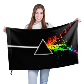 Флаг 3D с принтом PINK FLOYD в Петрозаводске, 100% полиэстер | плотность ткани — 95 г/м2, размер — 67 х 109 см. Принт наносится с одной стороны | music | pink floyd | the dark side of the moon | космос | луна | музыка | пинк флойд | призма | рок | треугольник | триангулярная призма