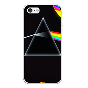 Чехол для iPhone 5/5S матовый с принтом PINK FLOYD в Петрозаводске, Силикон | Область печати: задняя сторона чехла, без боковых панелей | music | pink floyd | the dark side of the moon | космос | луна | музыка | пинк флойд | призма | рок | треугольник | триангулярная призма