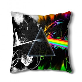 Подушка 3D с принтом PINK FLOYD в Петрозаводске, наволочка – 100% полиэстер, наполнитель – холлофайбер (легкий наполнитель, не вызывает аллергию). | состоит из подушки и наволочки. Наволочка на молнии, легко снимается для стирки | Тематика изображения на принте: music | pink floyd | the dark side of the moon | космос | луна | музыка | пинк флойд | призма | рок | треугольник | триангулярная призма