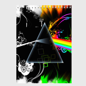 Скетчбук с принтом PINK FLOYD в Петрозаводске, 100% бумага
 | 48 листов, плотность листов — 100 г/м2, плотность картонной обложки — 250 г/м2. Листы скреплены сверху удобной пружинной спиралью | Тематика изображения на принте: music | pink floyd | the dark side of the moon | космос | луна | музыка | пинк флойд | призма | рок | треугольник | триангулярная призма