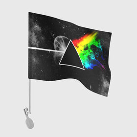 Флаг для автомобиля с принтом PINK FLOYD в Петрозаводске, 100% полиэстер | Размер: 30*21 см | music | pink floyd | the dark side of the moon | космос | луна | музыка | пинк флойд | призма | рок | треугольник | триангулярная призма