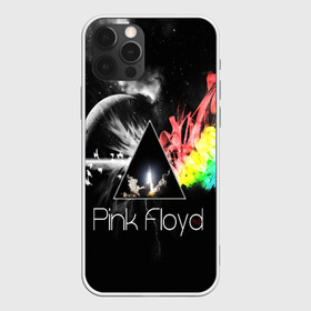 Чехол для iPhone 12 Pro с принтом PINK FLOYD в Петрозаводске, силикон | область печати: задняя сторона чехла, без боковых панелей | music | pink floyd | the dark side of the moon | космос | луна | музыка | пинк флойд | призма | рок | треугольник | триангулярная призма