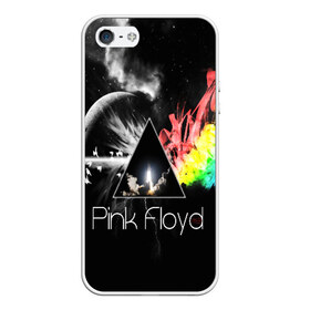 Чехол для iPhone 5/5S матовый с принтом PINK FLOYD в Петрозаводске, Силикон | Область печати: задняя сторона чехла, без боковых панелей | music | pink floyd | the dark side of the moon | космос | луна | музыка | пинк флойд | призма | рок | треугольник | триангулярная призма