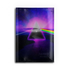 Обложка для автодокументов с принтом PINK FLOYD в Петрозаводске, натуральная кожа |  размер 19,9*13 см; внутри 4 больших “конверта” для документов и один маленький отдел — туда идеально встанут права | music | pink floyd | the dark side of the moon | космос | луна | музыка | пинк флойд | призма | рок | треугольник | триангулярная призма