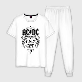 Мужская пижама хлопок с принтом AC/DC run for your life в Петрозаводске, 100% хлопок | брюки и футболка прямого кроя, без карманов, на брюках мягкая резинка на поясе и по низу штанин
 | ac dc | acdc | acdc ас дс | австралийская | ангус янг | асдс | блюз | группа | крис слэйд | метал | молния | музыка | музыканты | певцы | рок | рок н ролл | стиви янг | хард | хардрок | эксл роуз
