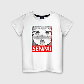 Детская футболка хлопок с принтом SENPAI в Петрозаводске, 100% хлопок | круглый вырез горловины, полуприлегающий силуэт, длина до линии бедер | ahegao | anime | japan | manga | sempai | senpai | аниме | ахегао | лицо | манга | семпай | сенпай | япония
