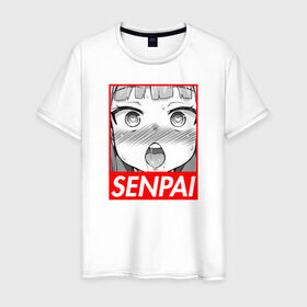Мужская футболка хлопок с принтом SENPAI в Петрозаводске, 100% хлопок | прямой крой, круглый вырез горловины, длина до линии бедер, слегка спущенное плечо. | ahegao | anime | japan | manga | sempai | senpai | аниме | ахегао | лицо | манга | семпай | сенпай | япония