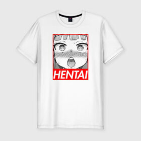 Мужская футболка премиум с принтом HENTAI в Петрозаводске, 92% хлопок, 8% лайкра | приталенный силуэт, круглый вырез ворота, длина до линии бедра, короткий рукав | ahegao | anime | japan | manga | sempai | senpai | аниме | ахегао | лицо | манга | семпай | сенпай | япония